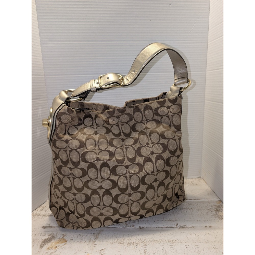 Vtg Coach Penelope Signature C Shoulder Bag Gold Metallic F16538 Classic Y2K